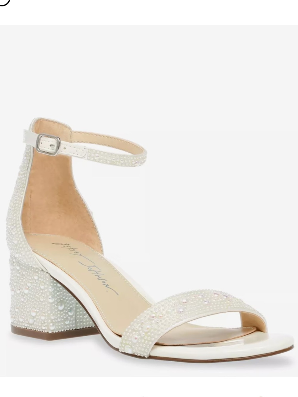 Betsey Johnson White Pearl Embellished Block Heel Sandals